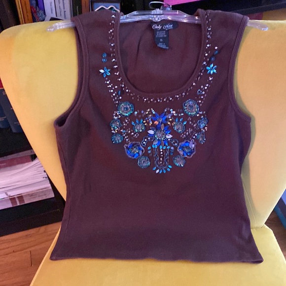 Only Nine Brown Embellished Tank Top - Picture 1 of 3